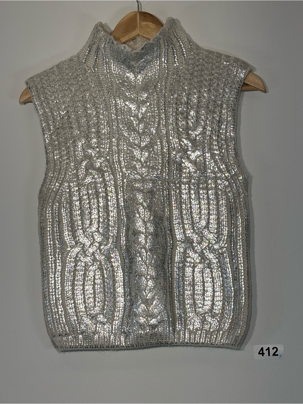 EDIT‎ by Jason Wu Cream Metallic-Accent Cable Knit Sweater size L